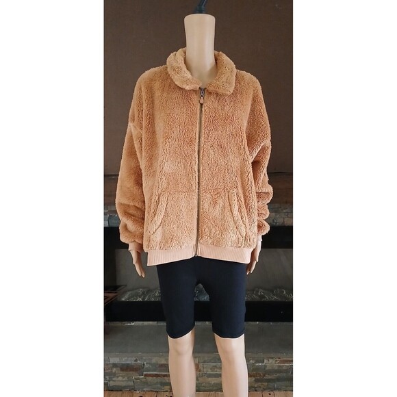 Socialite Curve Women's 1X Sherpa Teddy Bear Jacket Brown Fluffy Soft Comfy Cozy - Picture 1 of 8